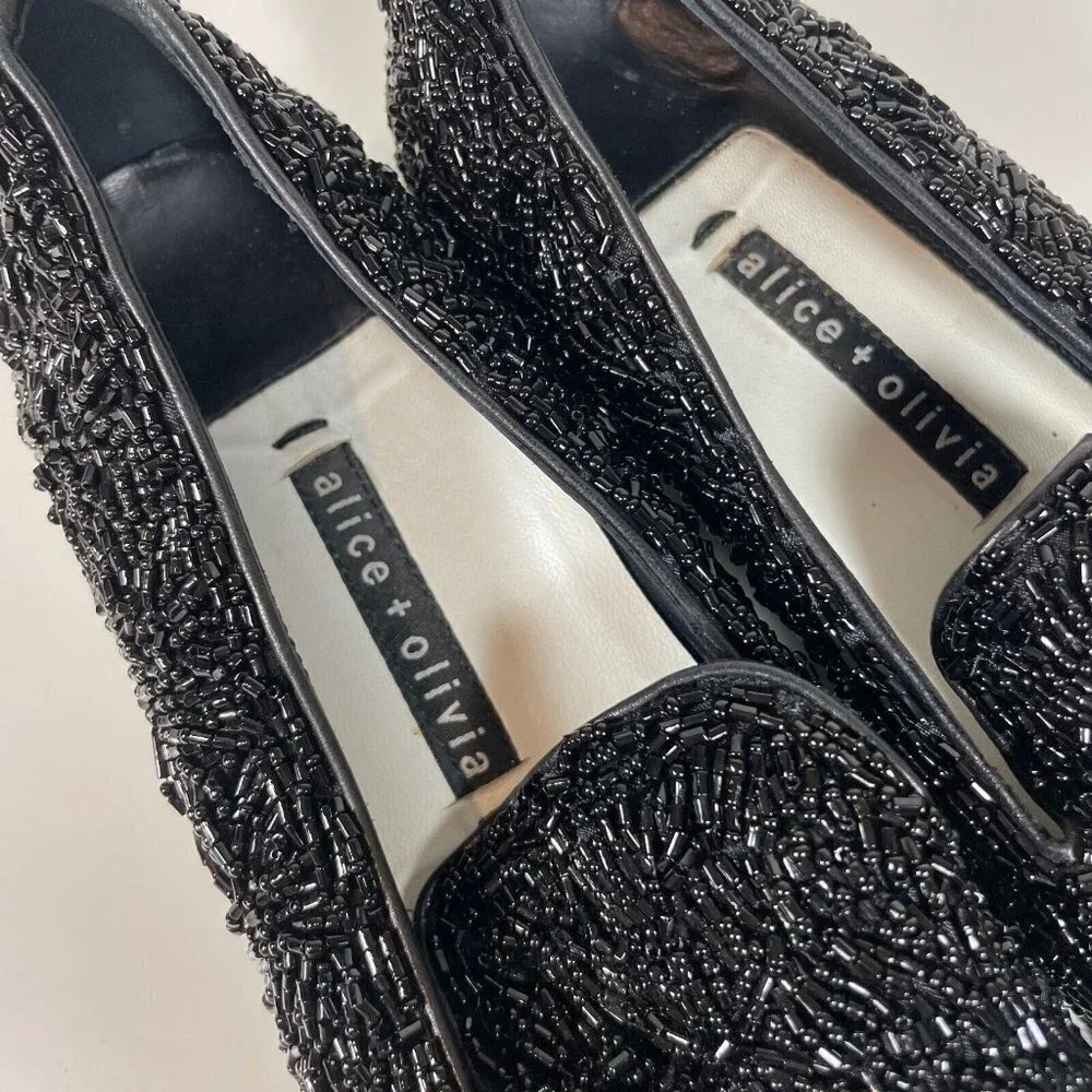 Alice + Olivia Womens Beaded Slip On Sneaker Shoe Black 36 Leather‎ Point Toe